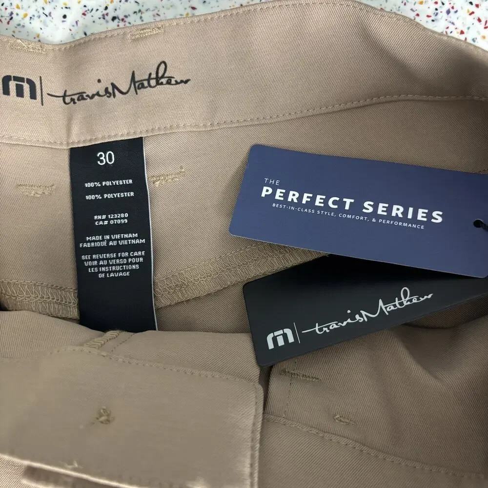 NWT TRAVIS MATHEWS Men’s 30x32 Open To Close Perfect Pants Khaki Golf New Tags - Picture 6 of 6